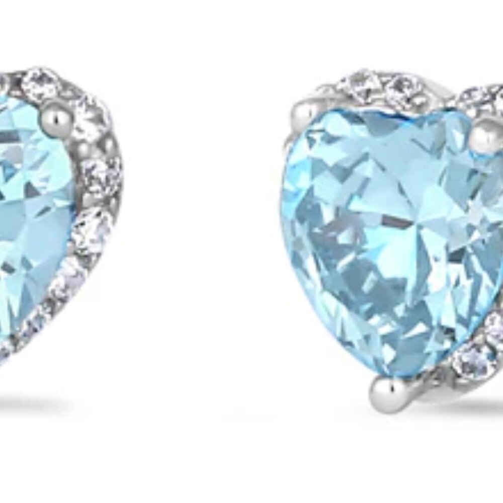 Sterling Silver Heart Shape Aquamarine CZ Earrings